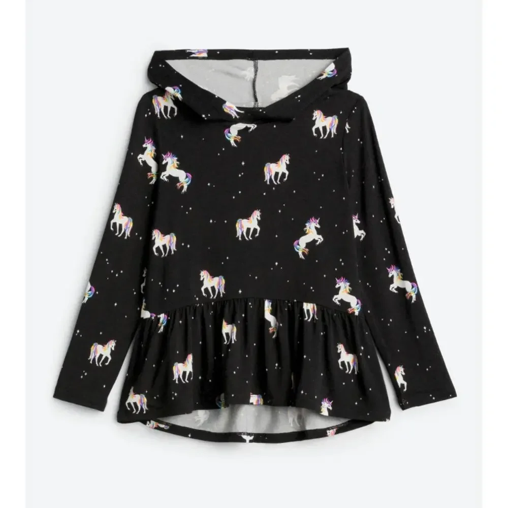 Rumi + Ryder The Peplum Hoodie Tee Unicorn Print Hoodie Girls Size M 8 - 10